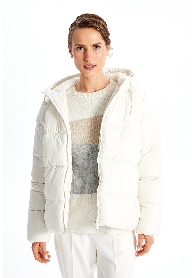 Geaca matlasata cu gluga - Alb optic