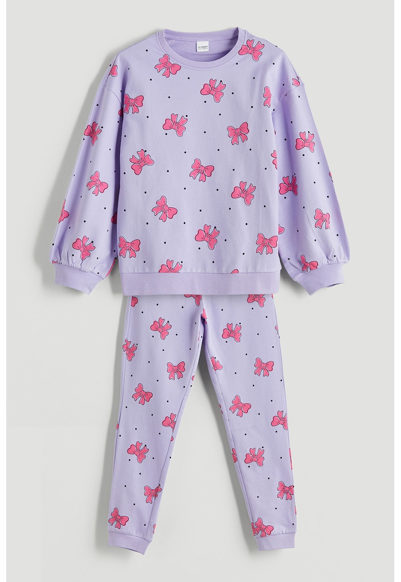 Pijama lunga cu buline si funde