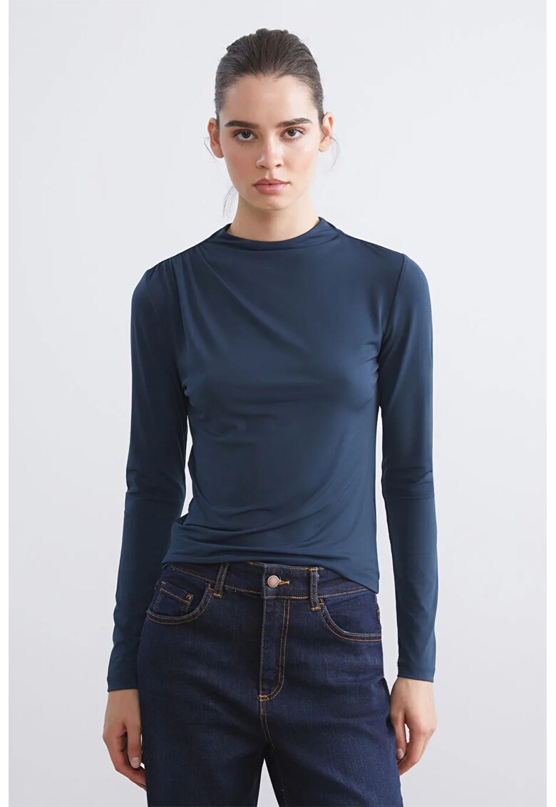 Bluza slim fit cu fronseu - Albastru petrol