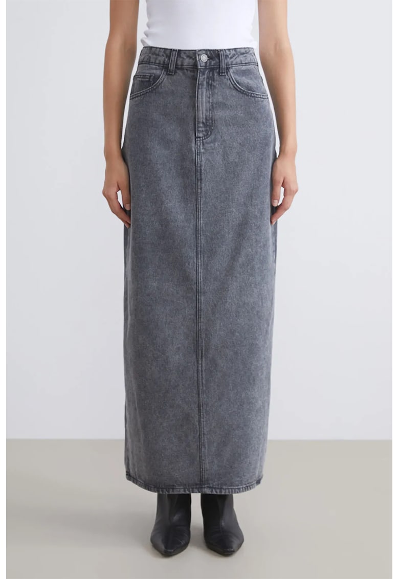 Fusta dreapta din denim cu talie inalta