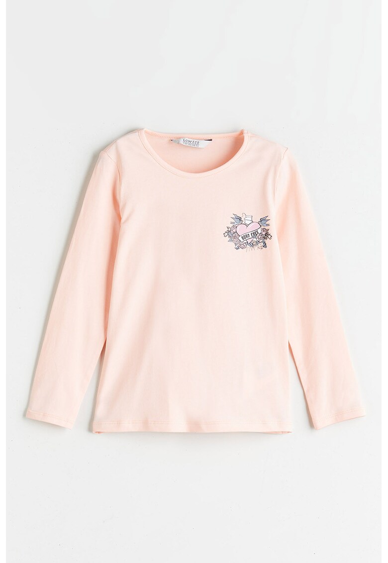 Bluza din bumbac cu imprimeu grafic pe piept - Roz pal