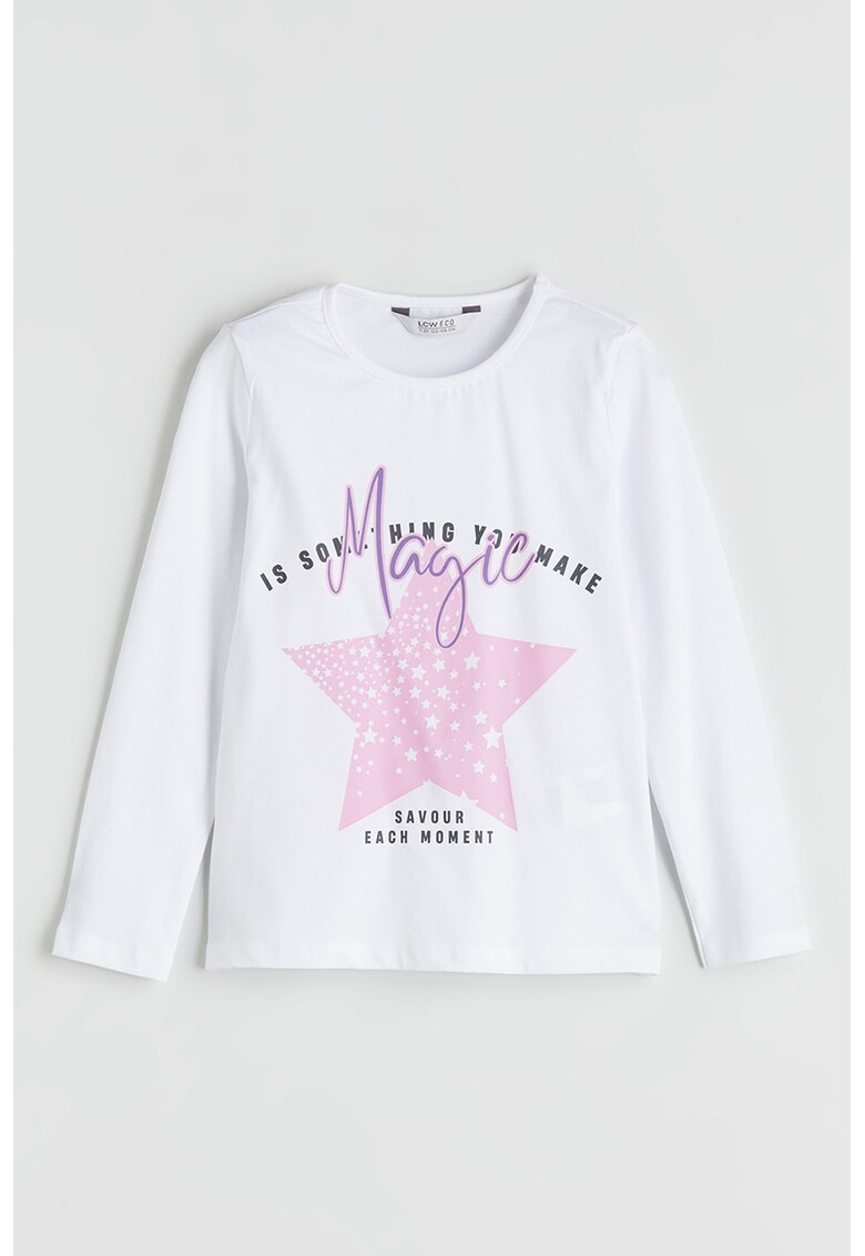 Bluza din bumbac cu imprimeu grafic pe piept - Alb/Roz deschis