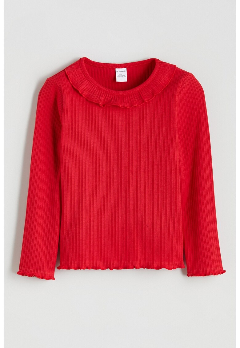 Bluza din amestec de bumbac cu guler valurit - Rosu