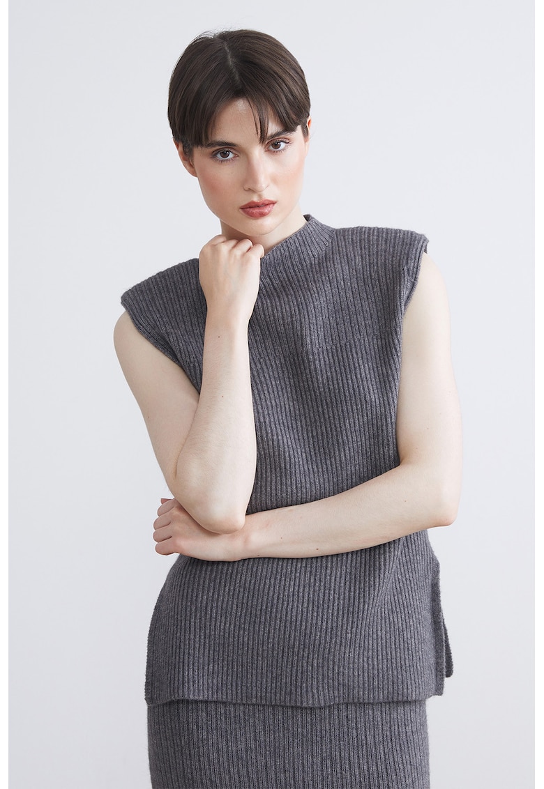 Pulover cu umeri intariti - fara maneci - Gri inchis