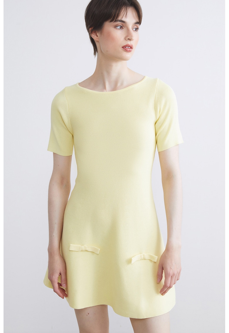 Rochie uni cu funde - Galben pai