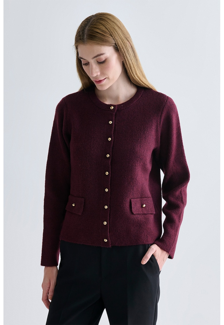 Cardigan tricotat cu nasturi - Visiniu
