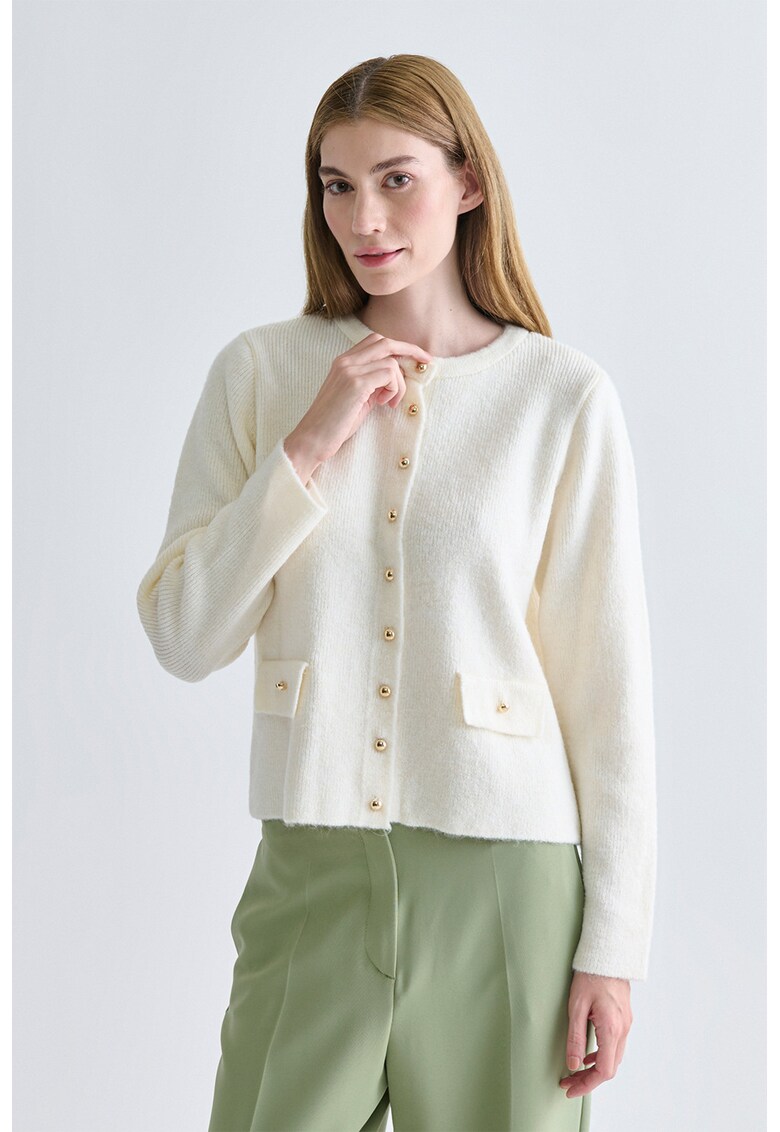 Cardigan tricotat cu nasturi - Alb