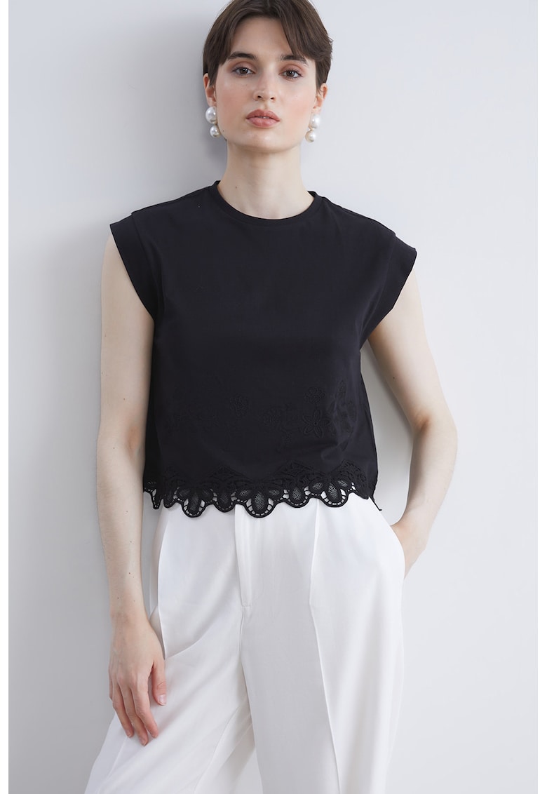 Bluza de bumbac cu garnituri de dantela