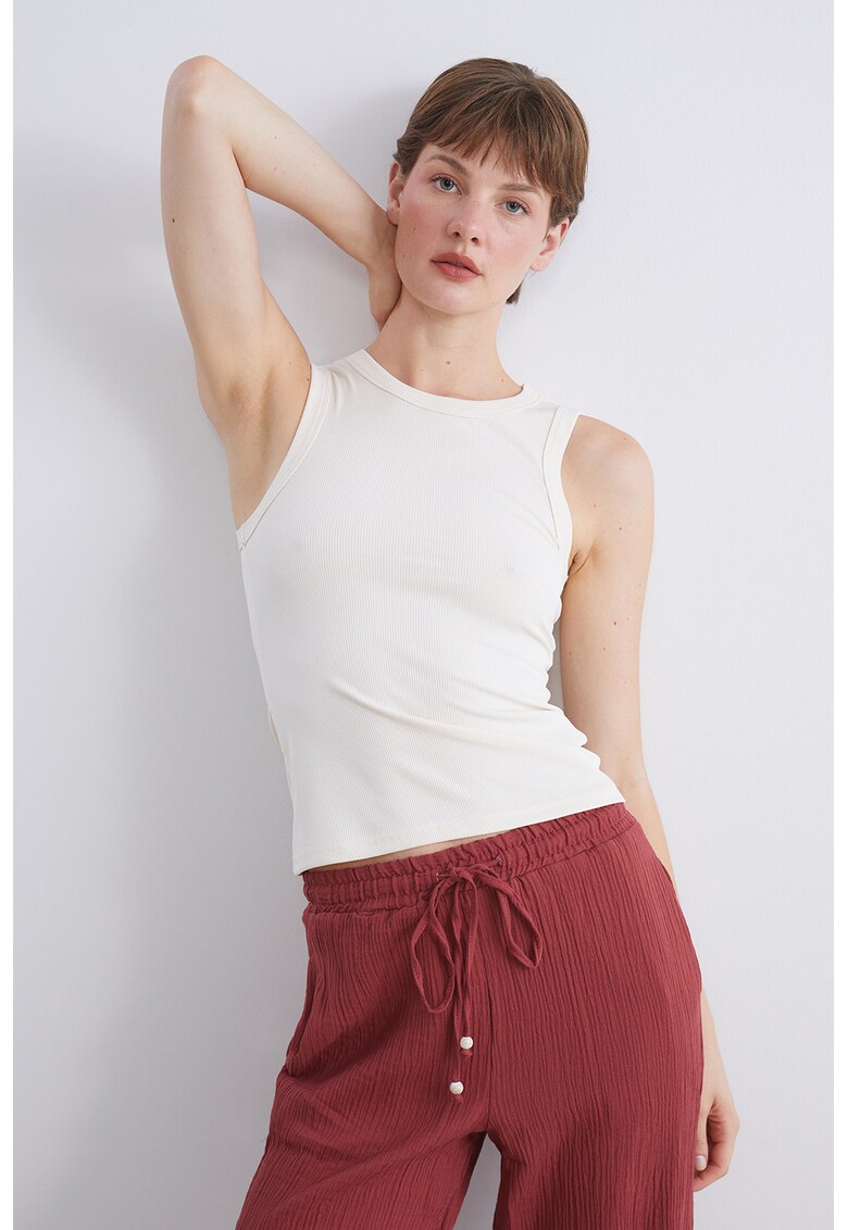 Top striat slim fit - Alb