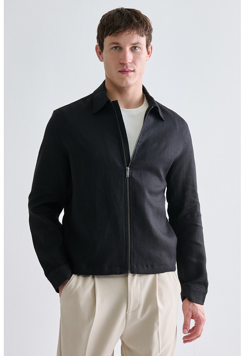 Jacheta de in cu fermoar si guler clasic - Negru