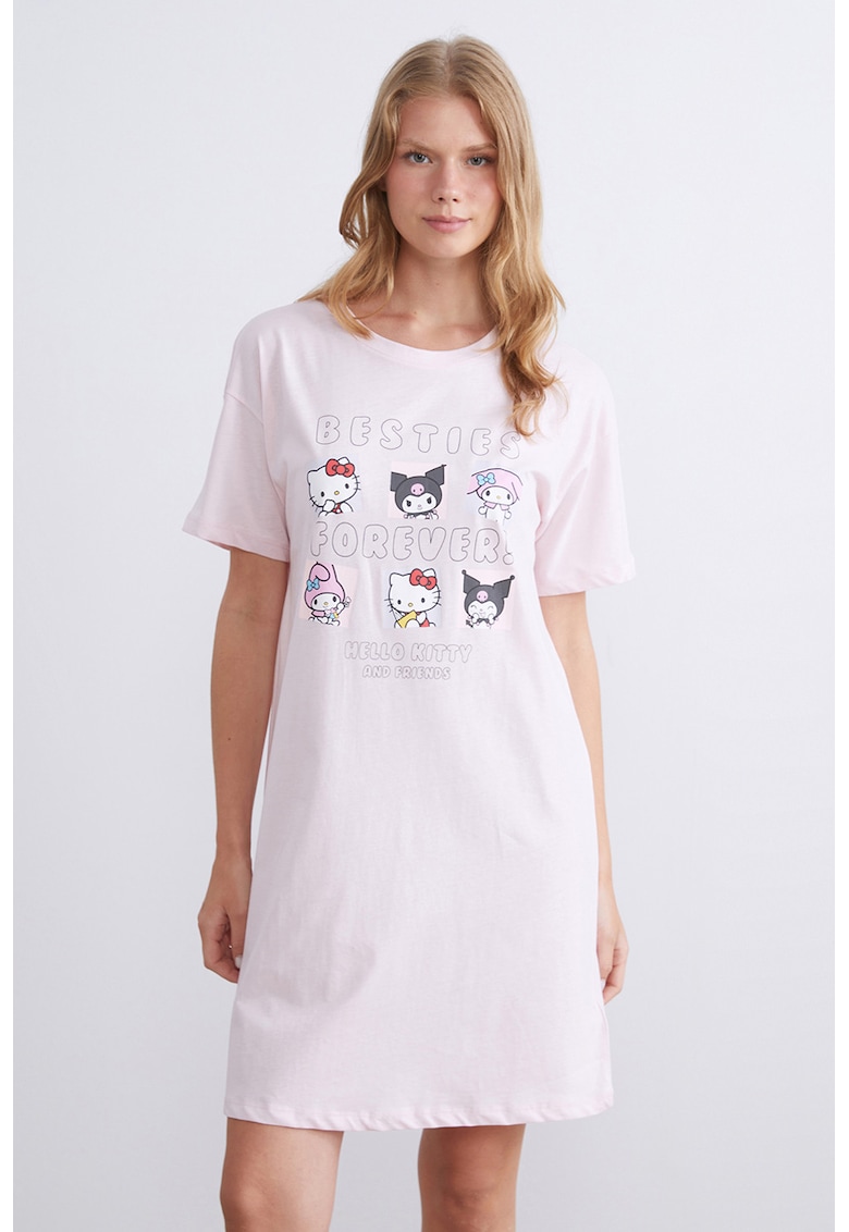 Camasa de noapte din bumbac cu imprimeu Hello Kitty