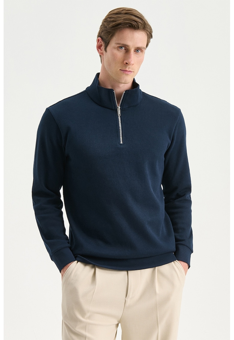 Bluza de trening cu fenta si fermoar - Bleumarin