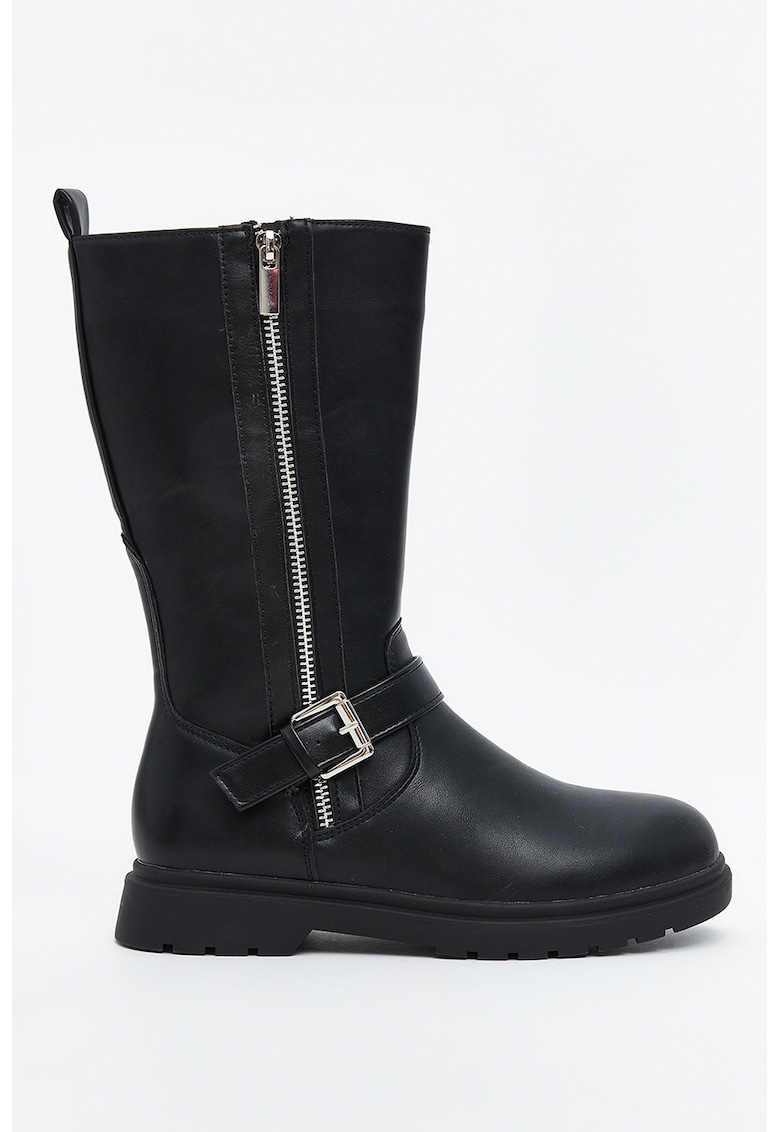 Cizme mid-calf de piele ecologica cu fermoar