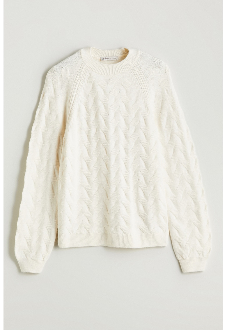 Pulover cu maneci raglan si decolteu la baza gatului - Alb murdar