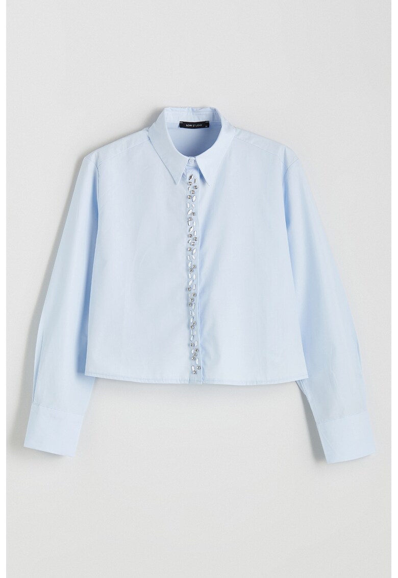 Camasa de bumbac cu strasuri - Albastru deschis