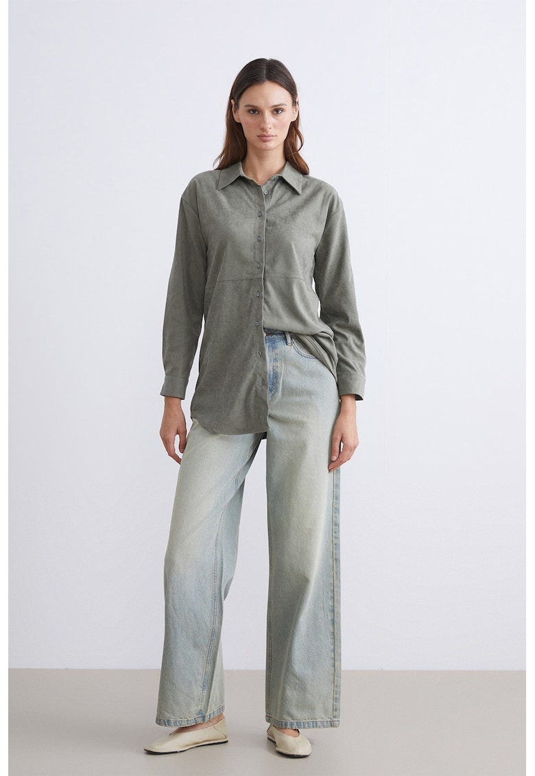 Blugi relaxed fit cu talie medie - Albastru prafuit