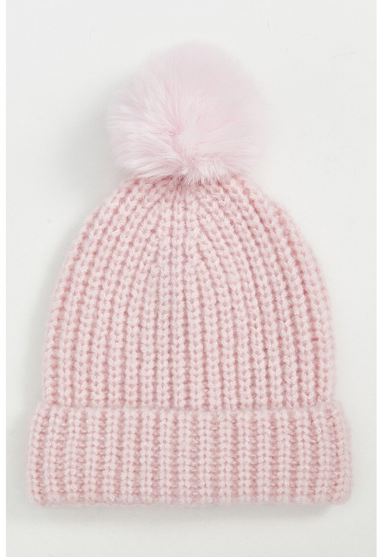 Caciula cu ciucure de blana sintetica - Roz deschis
