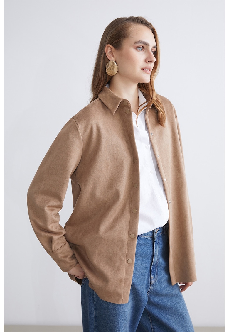 Jacheta-camasa de piele intoarsa sintetica