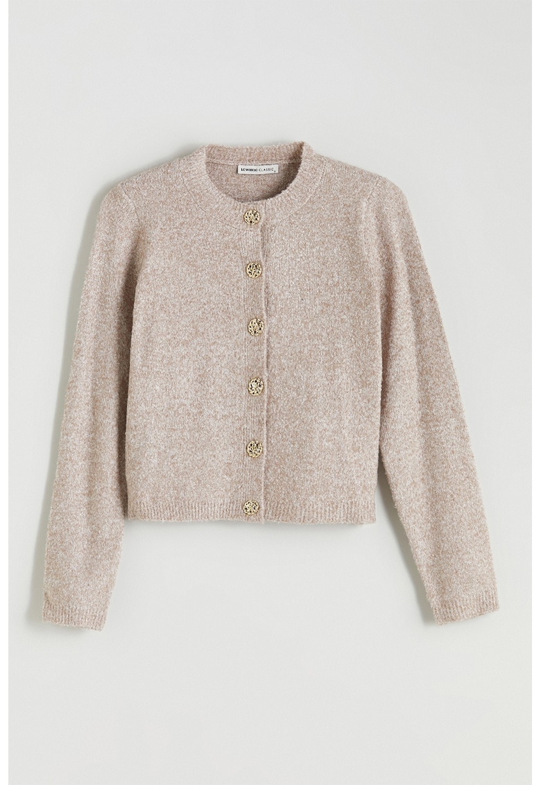 Cardigan cu decolteu la baza gatului si nasturi - Bej melange