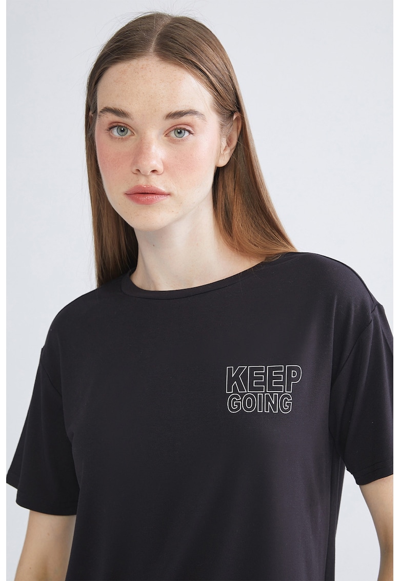 Tricou cu imprimeu si decolteu rotund - Negru