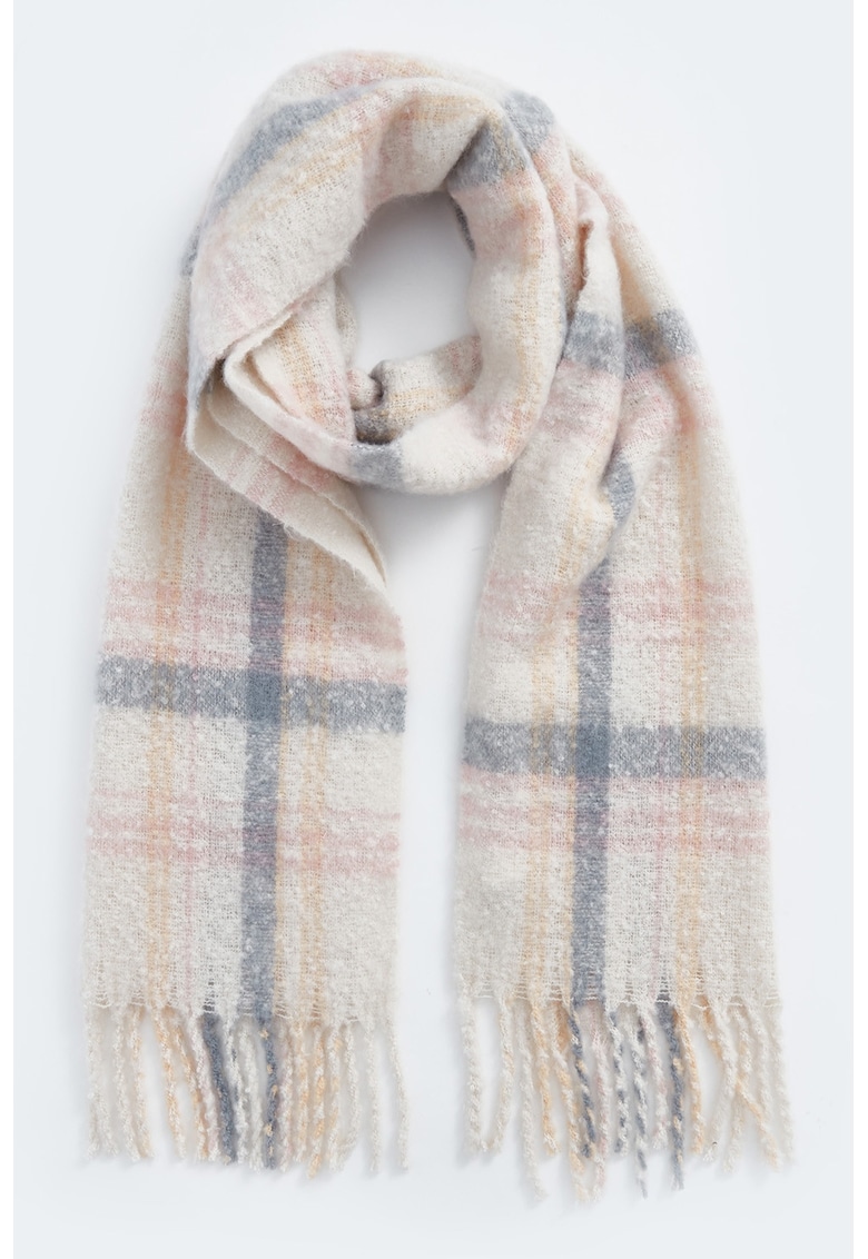 Fular cu model in carouri si franjuri