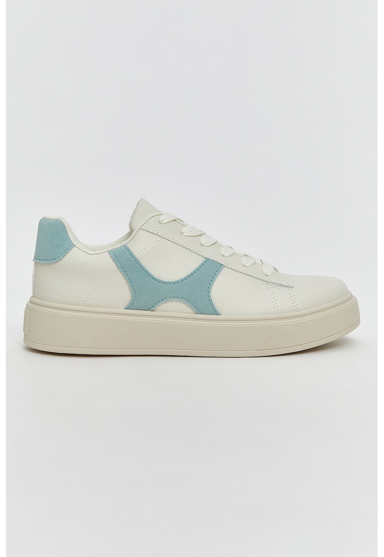 Pantofi sport din piele ecologica cu design colorblock - Alb