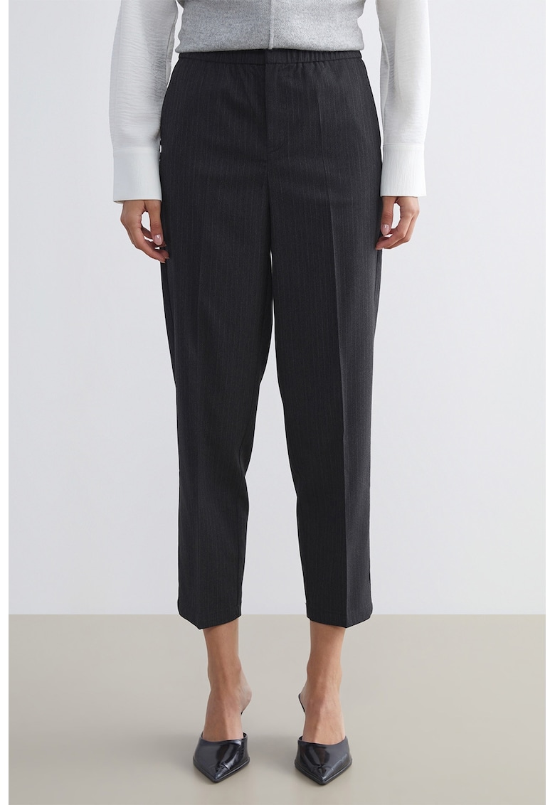 Pantaloni cu dungi inguste si talie elastica