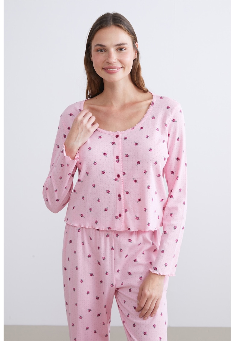 Pijama lunga cu model floral