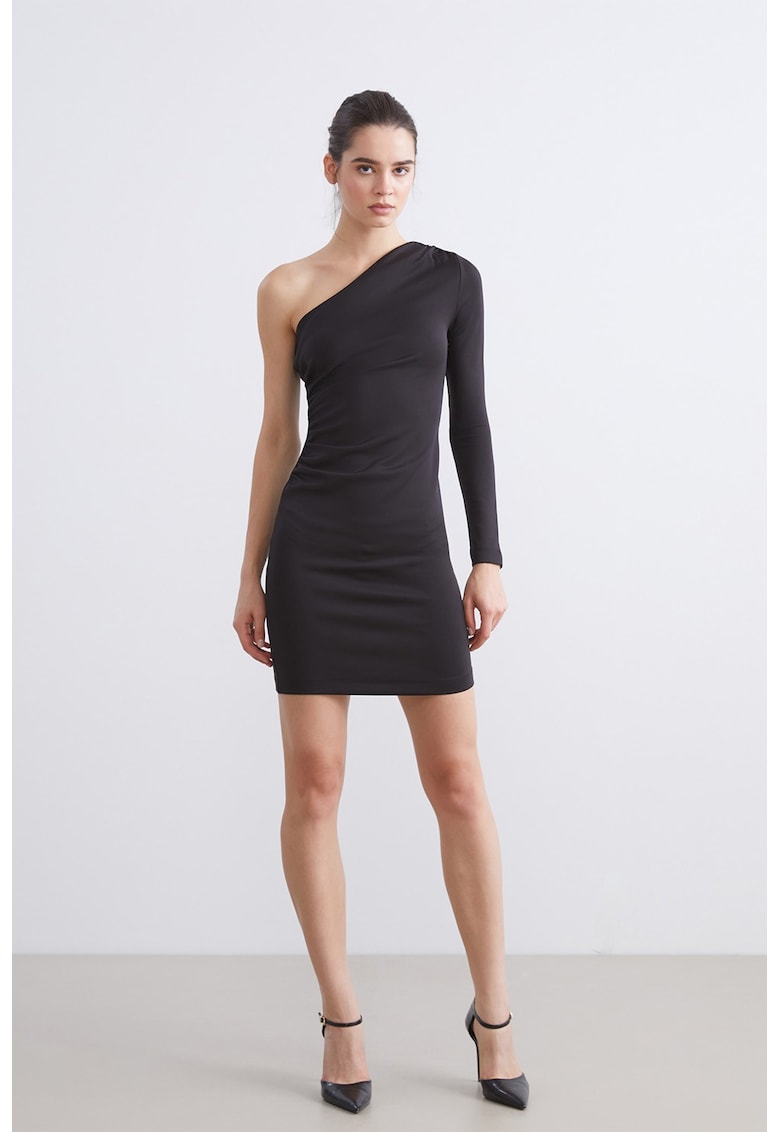 Rochie cambrata cu o maneca - Negru