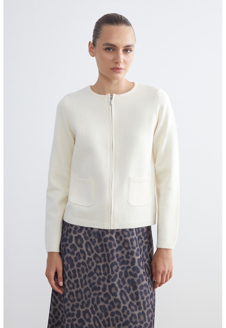 Cardigan cu decolteu la baza gatului si fermoar