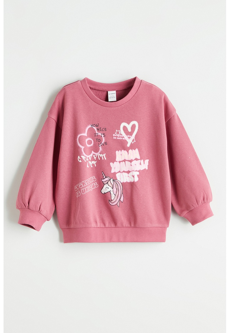 Bluza de trening cu imprimeu grafic si decolteu la baza gatului