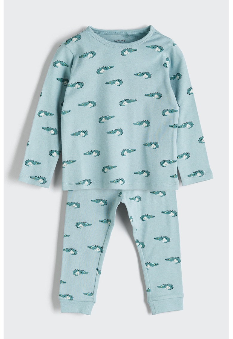 Pijama cu decolteu la baza gatului si imprimeu