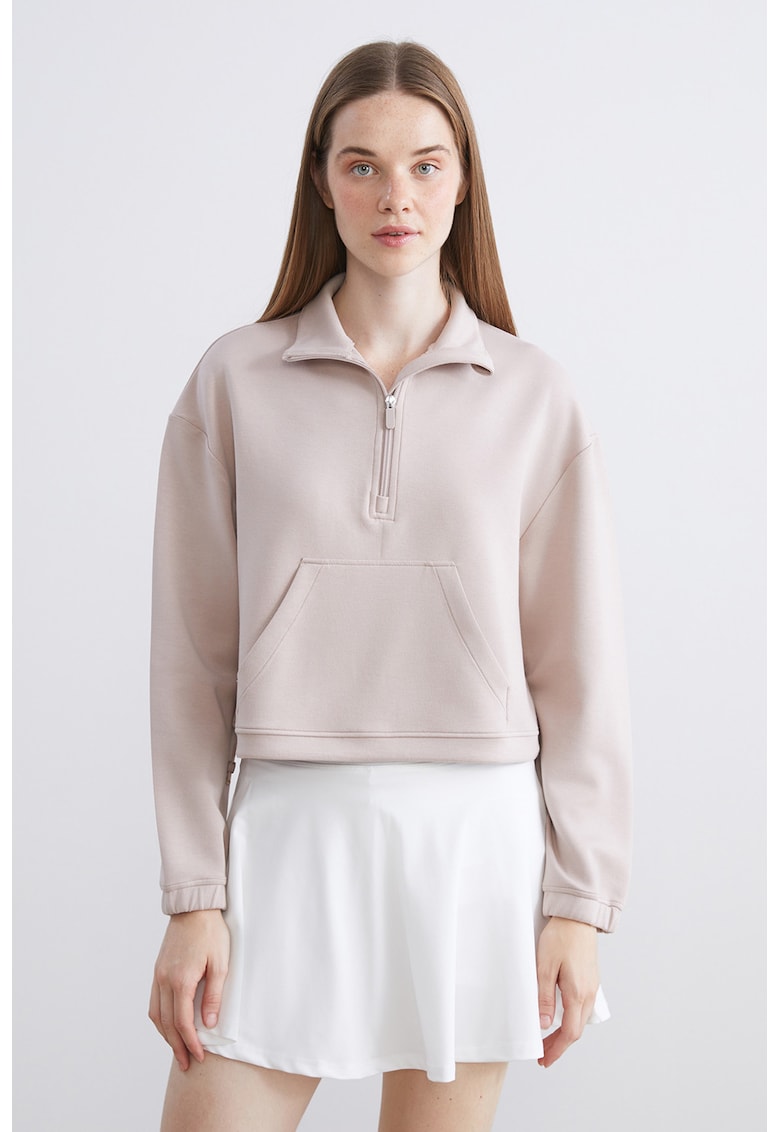 Bluza de trening crop cu fermoar scurt si talie ajustabila