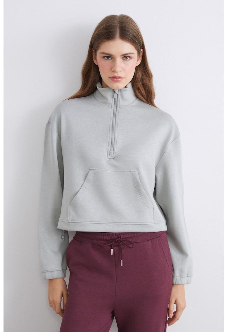 Bluza de trening crop cu fermoar scurt si talie ajustabila