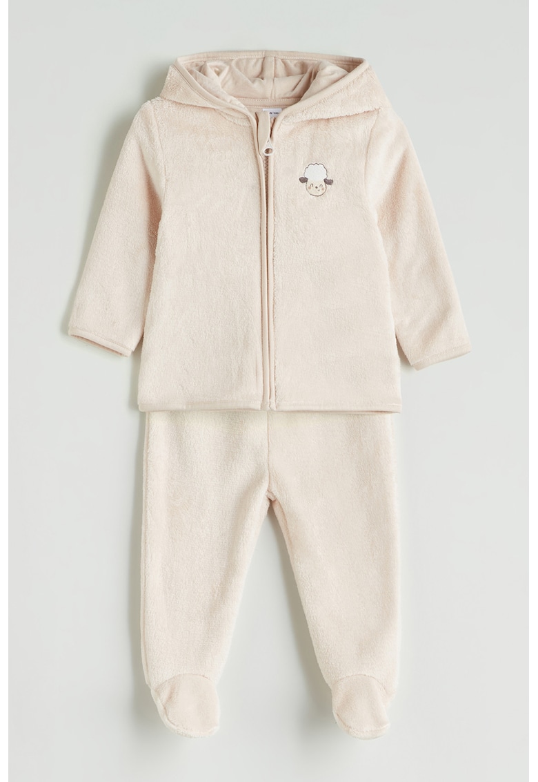 Set de hanorac din material fleece si pantaloni cu botosei - 2 piese