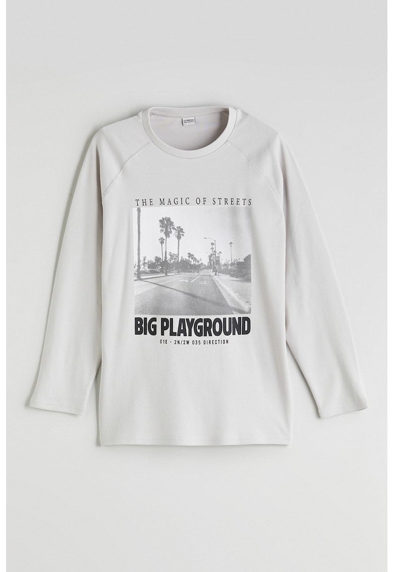 Bluza din bumbac cu imprimeu si maneci raglan