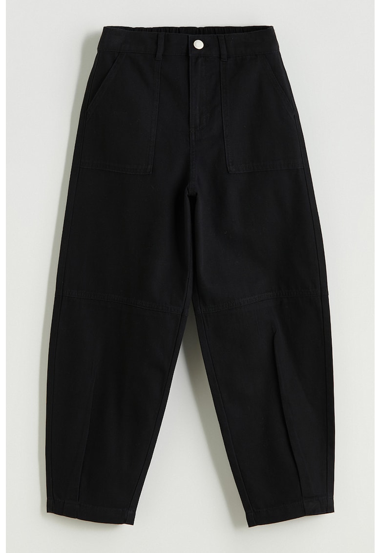 Pantaloni din bumbac cu croiala barrel si talie elastica