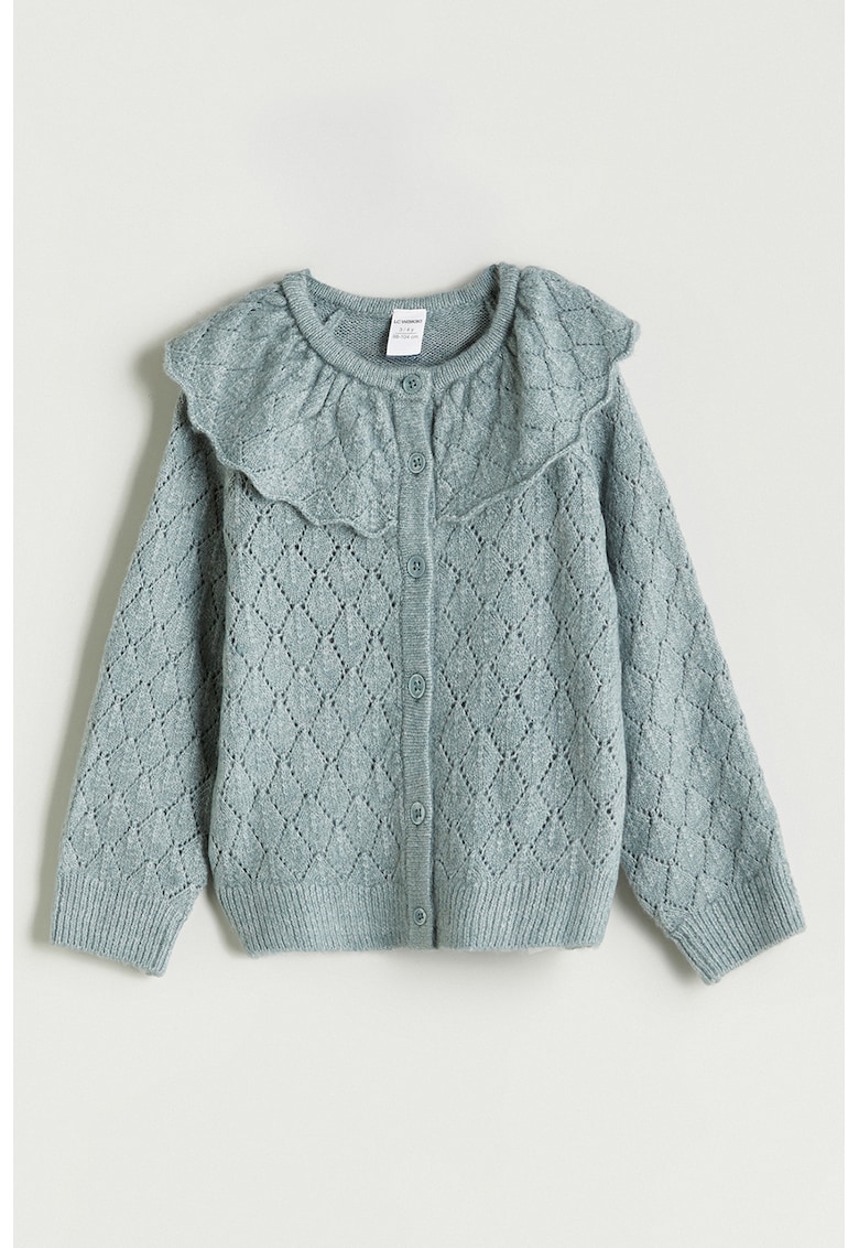 Cardigan cu model pointelle si guler