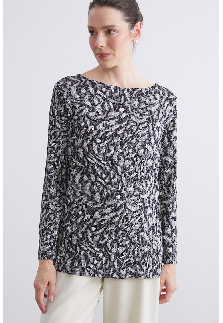 Bluza cu decolteu barcuta si imprimeu Bluza cu decolteu barcuta si imprimeu