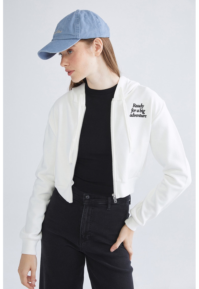 Hanorac crop cu imprimeu text pe piept