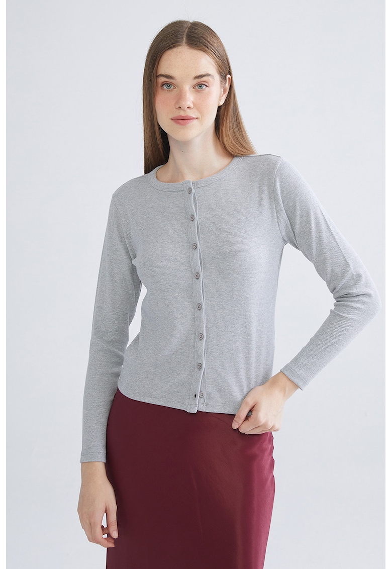 Cardigan cu decolteu rotund si nasturi