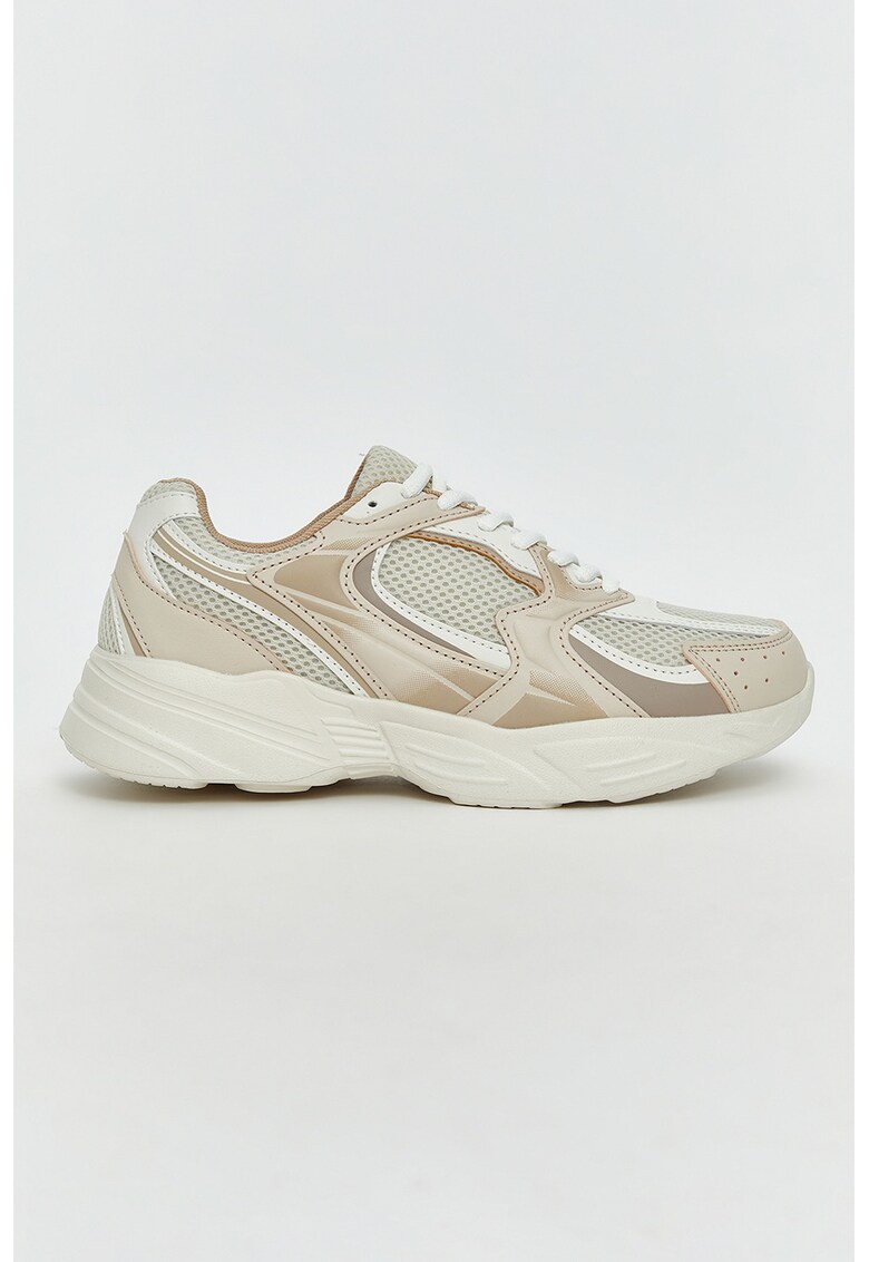 Pantofi sport low-cut cu insertii din plasa - Alb/Bej