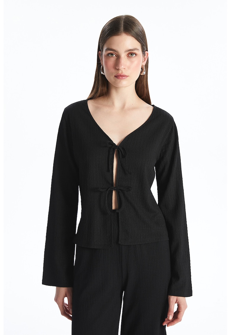 Cardigan cu decolteu in V si aspect texturat