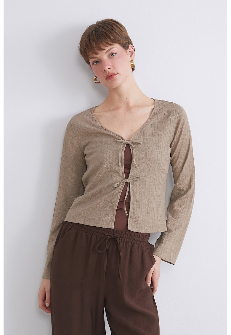 Cardigan cu decolteu in V si aspect texturat