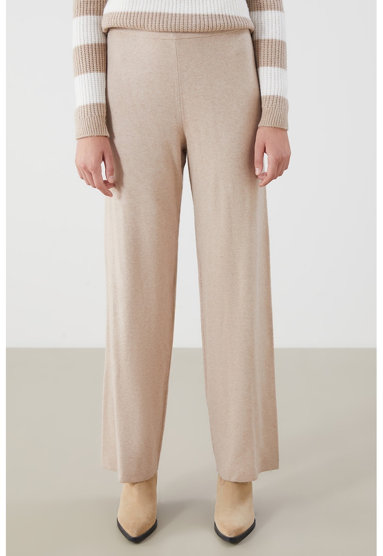 Pantaloni drepti cu talie inalta - Maro nisip