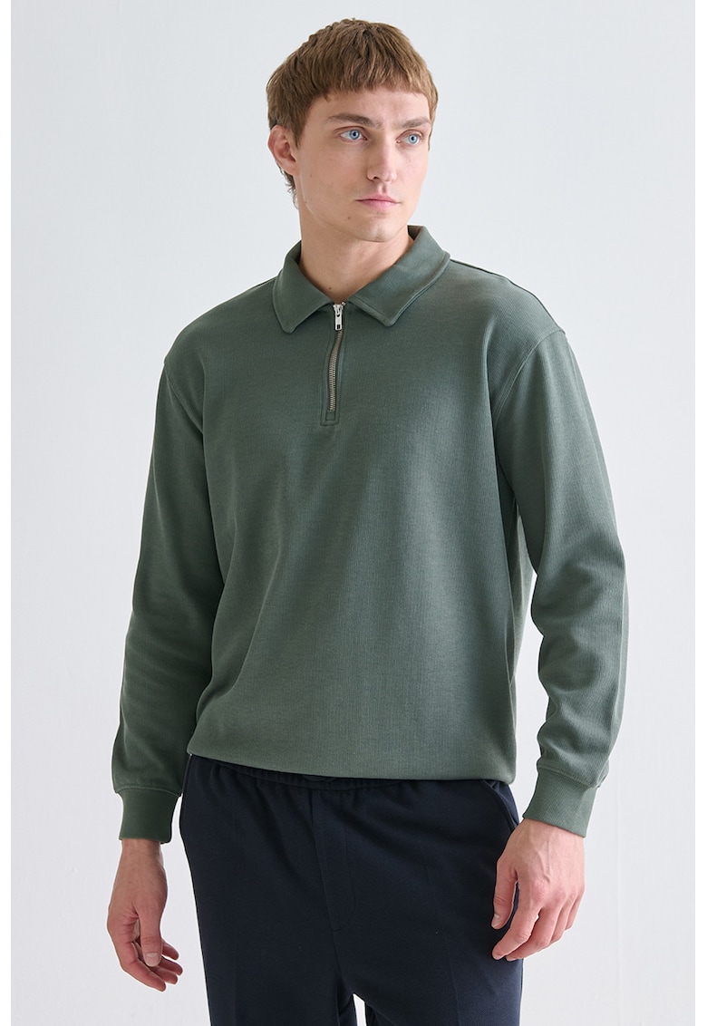 Bluza polo de trening cu fenta cu fermoar