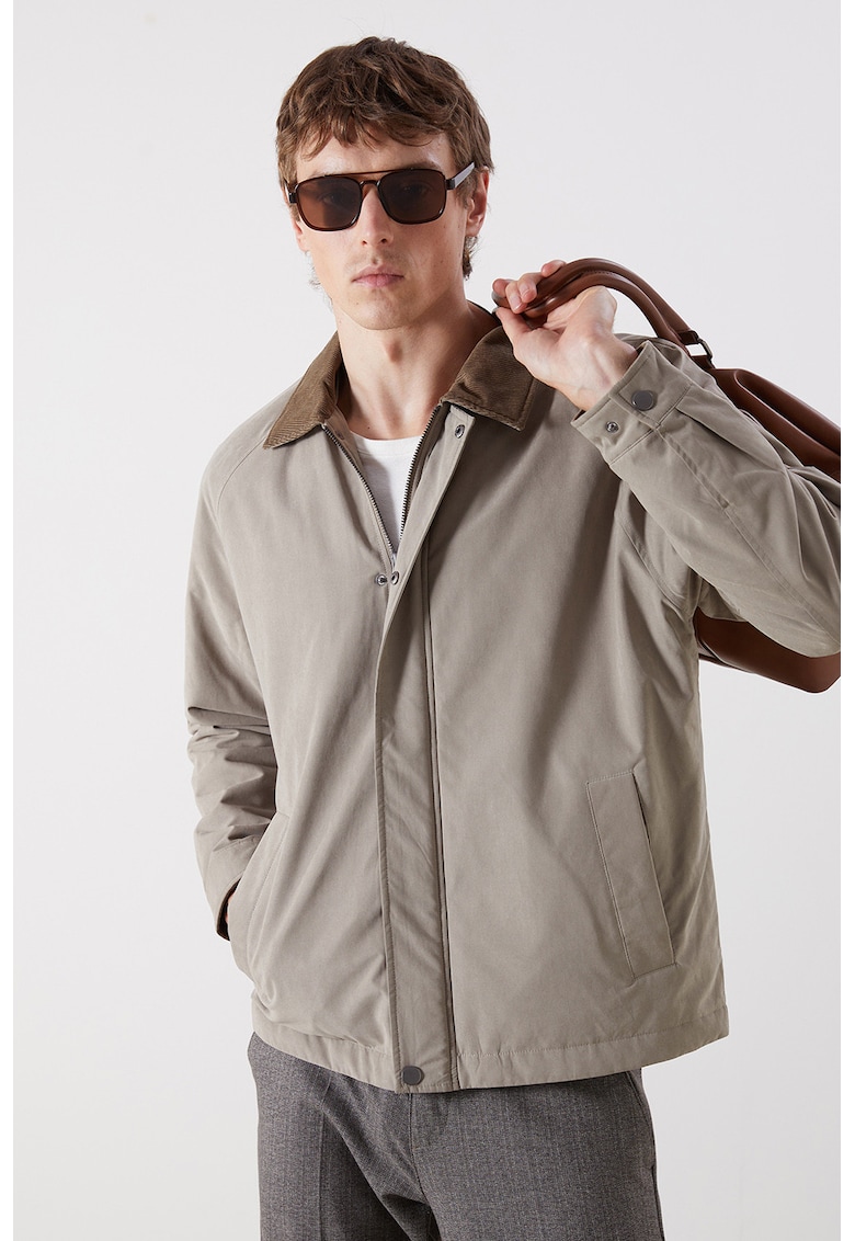 Jacheta cu buzunare laterale si fermoar - Grej