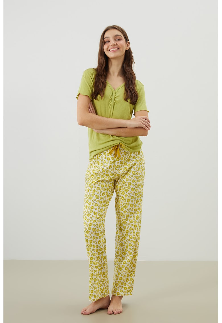 Pijama din bumbac cu maneci scurte