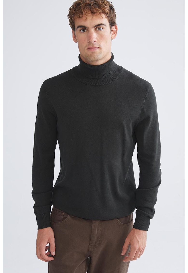 Pulover tricotat fin cu guler inalt - Gri antracit