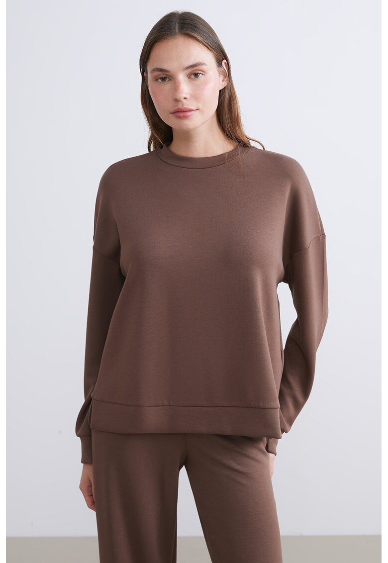 Bluza de trening cu maneci cazute - Maro inchis